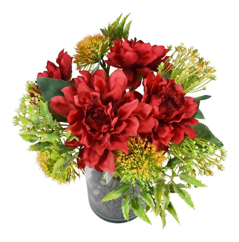 Bouquet De Dalias Flores Artificiales Finas Ramos De Flores Color Rojo