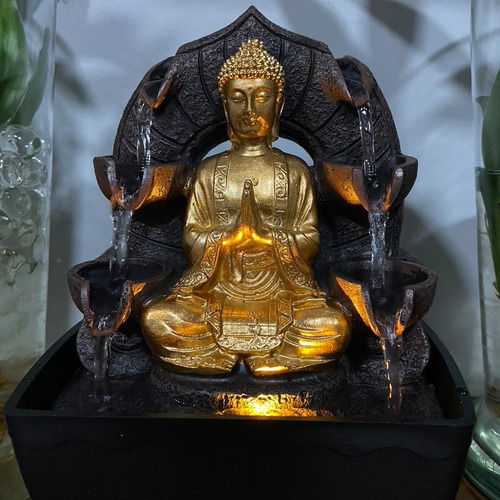 Mini Fonte De Agua Buda Decorativa C/ Luz Led Feng Shui