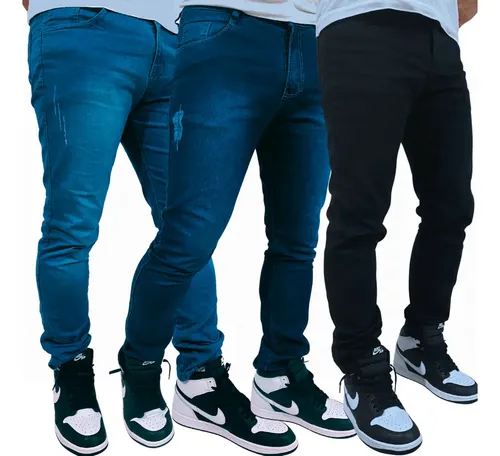Calça Jeans Masculina Kit Com 3 Slim Fit Premium Lycra