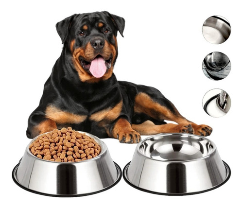 Imagen 1 de 6 de Plato Tazon Para Perros Gigante Acero Antiderrapante 96oz