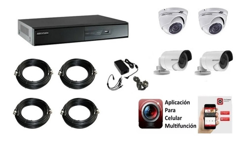 Kit Dvr Hikvision 8 Ch + 4 Cámaras Full Hd + Cables + Fuente