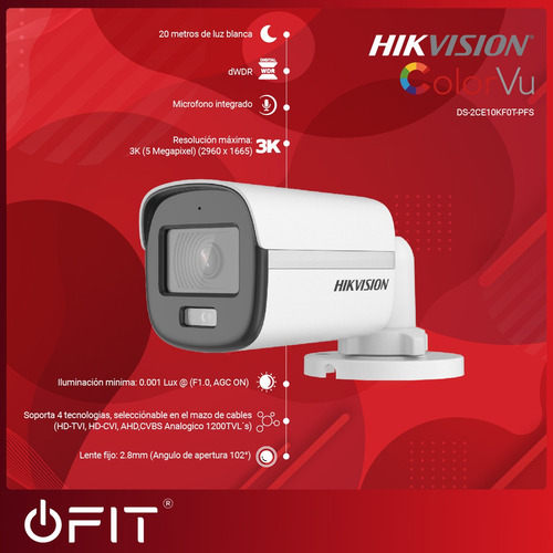 Câmera De Segurança Hikvision Colorvu Ip67 Bullet Audio 3k, Cor Branca Branco
