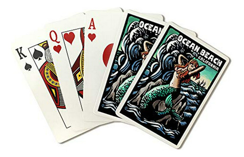 Juego De Cartas - Ocean Beach, California, Mermaid (baraja D