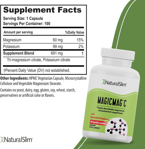 Naturalslim Magicmag C Cápsulas De Citrato De Magnesio Sin Sabor