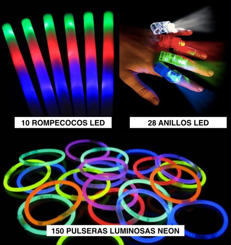 Imagen 2 de 9 de Combo Cotillon Luminoso Led Neon 100 Personas+ Labial Fluo F