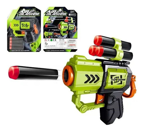 Pistola Air Blaster Lanza Dardos Verde Con 6 Dardos Juguete 