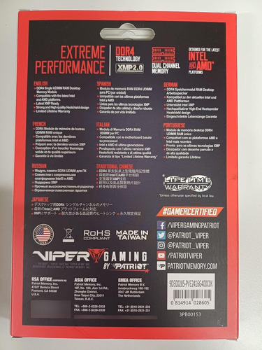 Memória Patriot Viper Ddr4 Kit 16gb (2x8gb) 4000mhz