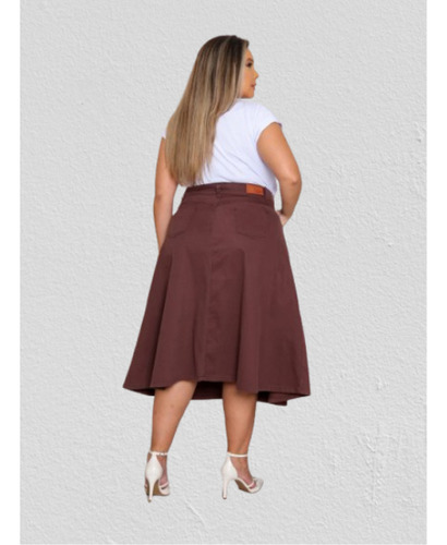Saia Midi Godê Plus Size Moda Grande Cintura Alta Lycra