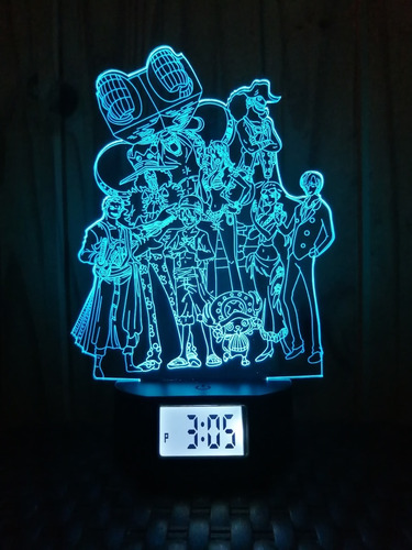 One Piece Lámpara Led Reloj Alarma 3d 7 Colores Muguiwaras