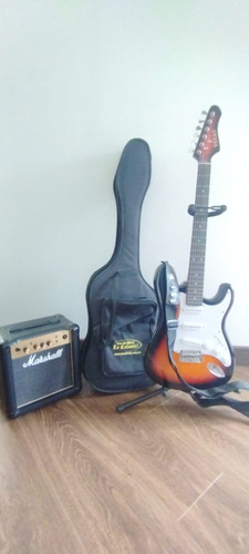 Guitarra Texas Con Amplificador Marshall Mg10 Y Estuche Duro