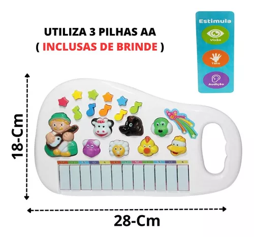 Piano Teclado Animal Brinquedo Infantil Sons Fazenda Sitio - BRANCO