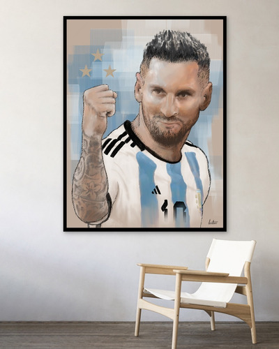 Cuadro Messi Mundial Retrato Abstracto Obra De Autor Únicos