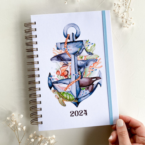 Planner 2024 Océano B5 Vista Semanal Vertical + Stickers