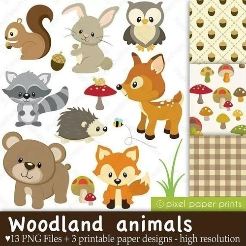 Kit Imprimible Animales Del Bosque Clipart Fondos Png