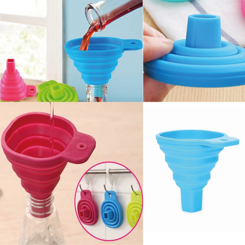 Imagen 4 de 6 de Embudo Botella Silicona Plegable Flexible Practico Colores