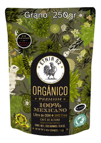 Café Orgánico En Grano Etnia 52 - 250 Gramos