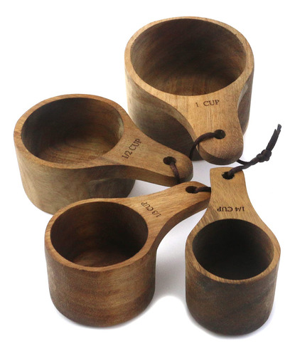 Mewutal Juego De 4 Tazas Medidoras De Madera Y Cucharas Medi