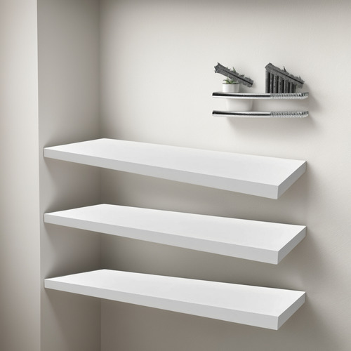 Kit 03 Prateleiras Em Mdf Branco 20x60cm E Suporte Fixação