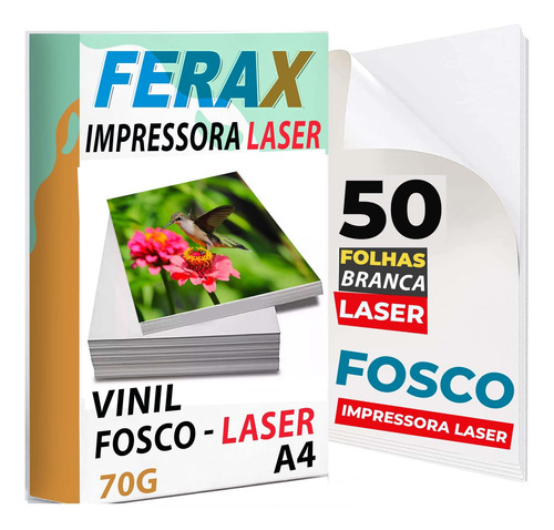 50 Adesivos Vinil Branco Fosco  Laser A4
