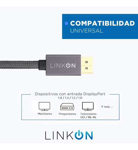 Imagen 7 de 10 de Cable Displayport 8k (8k 60hz/4k 144hz/ 2k 165hz) V1.4 2m
