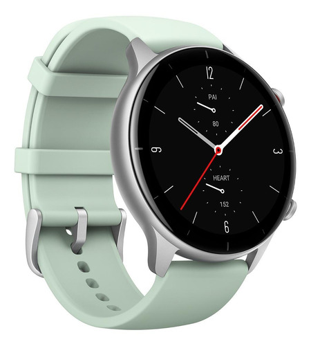 Imagen 1 de 5 de Smartwatch Amazfit Fashion GTR 2e 1.39" caja 46.5mm de aleación de aluminio plateada, malla matcha green de silicona A2023
