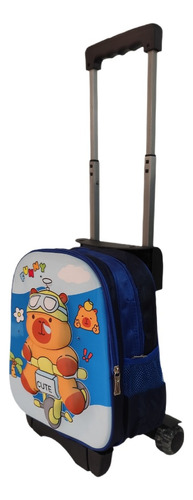Mochila De Moda Capibara Con Luz. Con Llantas O Ruedas Para Preescolar O Kinder. Varios Modelos Niño Y Niña Azul Claro Liso