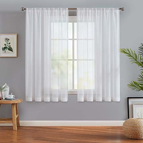 Cortinas Semitraslúcidas Blancas Para Dormitorio, 2 Paneles