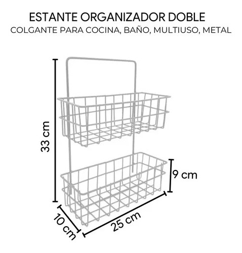 Imagen 2 de 5 de Organizador Colgante Dos Estantes Multiuso Metal Baño Cocina