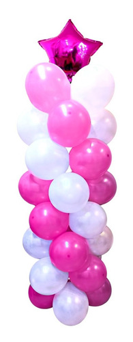 Kit Decoración Columna Globos Color Blanco Y Fucsia