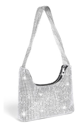 Bolso De Mano Bling Hobo Bag Plateado Brillante Para Fiesta