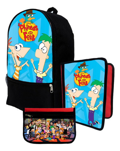 Mochila+ Funda Carpeta+ Cartu De Phineas Y Ferb #121