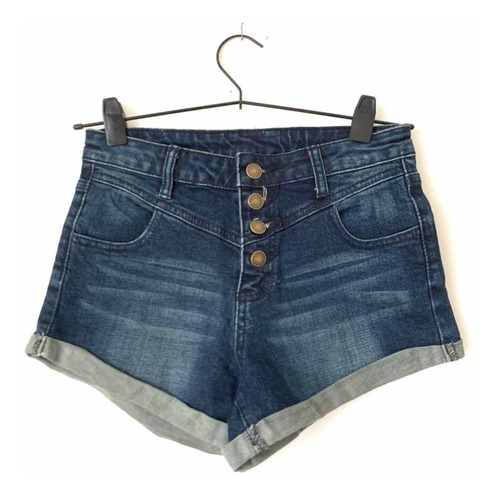 Short Jean Elastizado Cintura Alta Con Botones