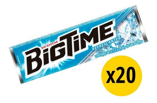 Bigtime Refrescante Chicle Sin Azúcar 20 Un. X 11 Grs