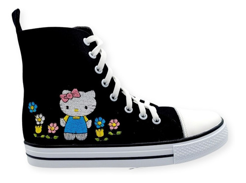 Tenis Tipo Bota Bordados De Hello Kitty Flores