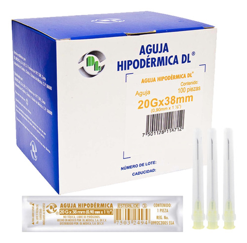 Aguja HiPodérmica Calibre 20x38 Amarilla Caja Con 100