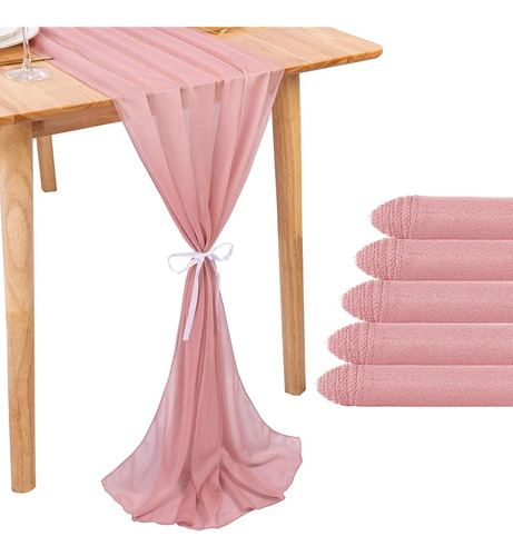 Ruiyok 5 Paquetes 10ft Dusty Rose Chiffon Table Runner 30 X 