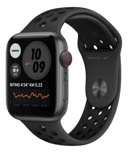 Apple Watch Nike (GPS+Cellular) Series 6 44mm con red móvil caja 44mm de  aluminio correa  carbono/negra A2294