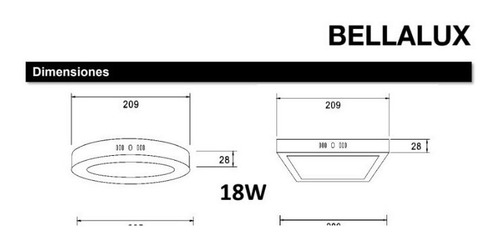 Imagen 2 de 4 de Panel Led 18w Aplicar Superficial Plafon Luz Dia Bellalux