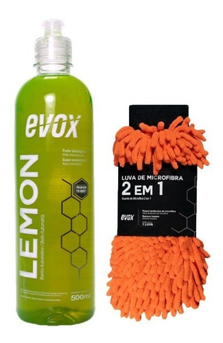 Kit Shampoo Lemon Desengraxante 500ml Evox + Luva 2 Em 1