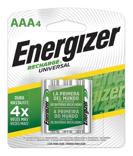 Pila Energizer Recharge Universal Aaa X 4und