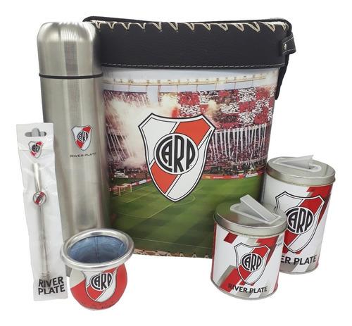 Genial Set Matero River Plate Con Termo Grabado A Color