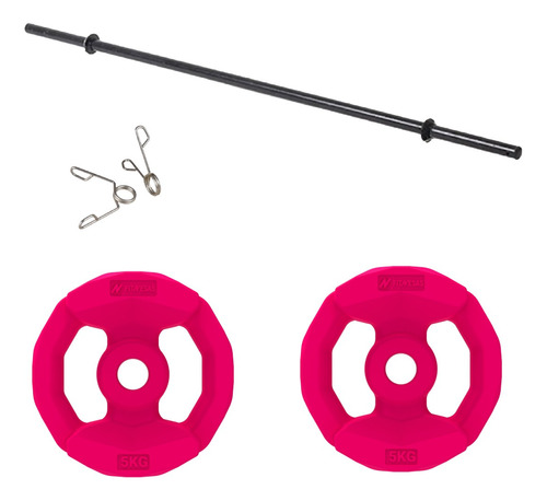 Kit Set Barra Con Topes 10 Kg En Discos Con Manija Fitnesas Color Rosa