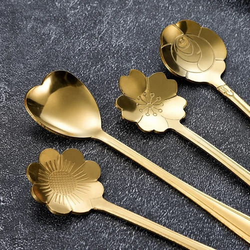 Stainless Steel Flower Gold Scoop Coffee Spoon Gift K