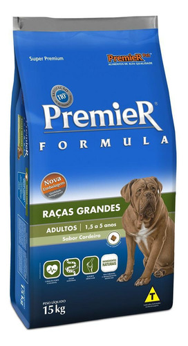 Premier Cães Adultos De Raças Grandes Sabor Cordeiro 15 Kg