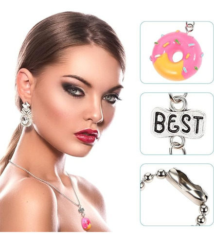 Kit Com 6 Colares Best Friends Melhores Amigas Rosquinhas Cor Rosa