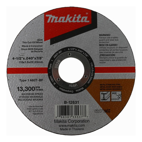 Disco Abras Corte Acero Inox 4,1/2 1,2 Mm 7/8 Makita B12631