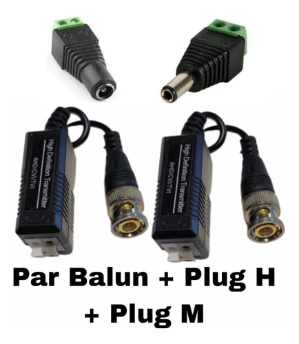 Pack Balun Conector + Plug Dc Macho Hembra Utp Cctv Camara