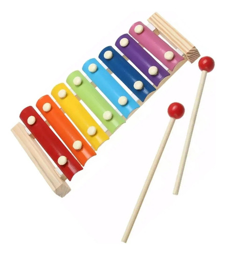 Xilofone Infantil Pedagógico Colorido 8 Notas C/2 Baquetas