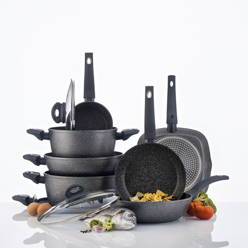 Imagen 2 de 5 de Cacerola Baja Bergner Orion Granito Aluminio 24 Cm C/tapa