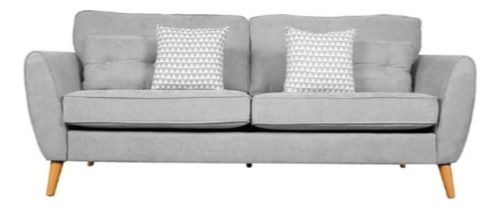 Sillón Sofa De Living Tapizado Tela 3 Cuerpos Madera - Alvar Color Gris Diseño De La Tela Lino